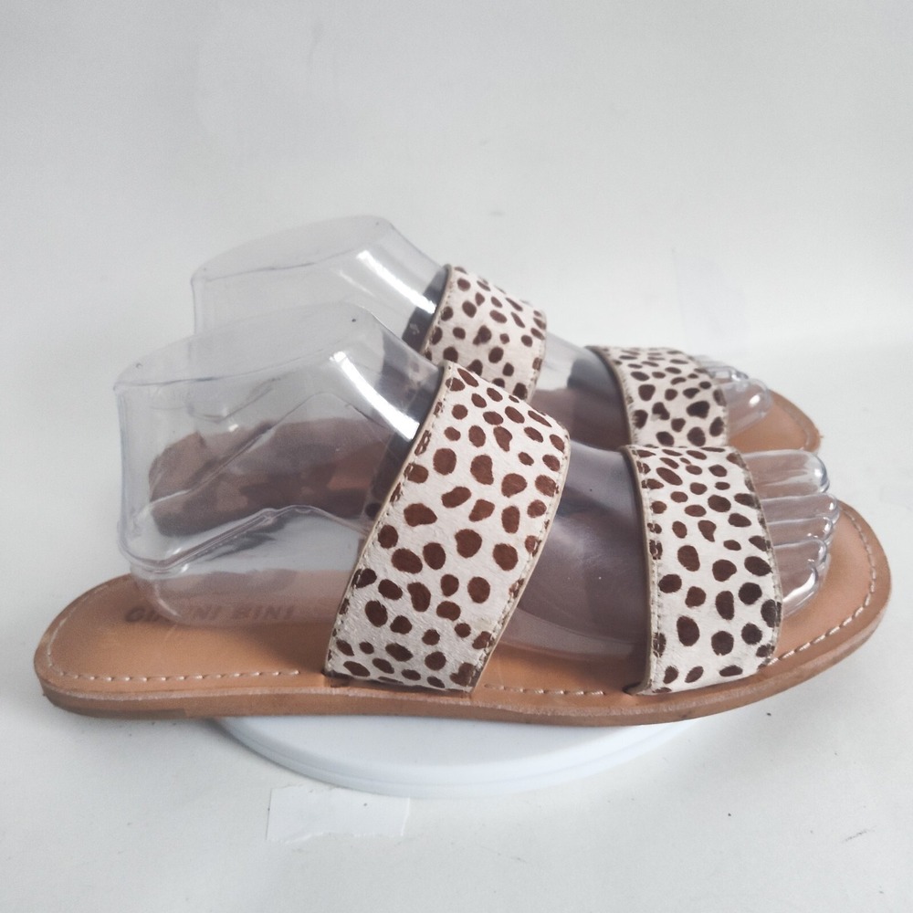 Gianni Bini Slides Sandals Womens Size 9.5 Animal Print Leather Flat Open Toe
